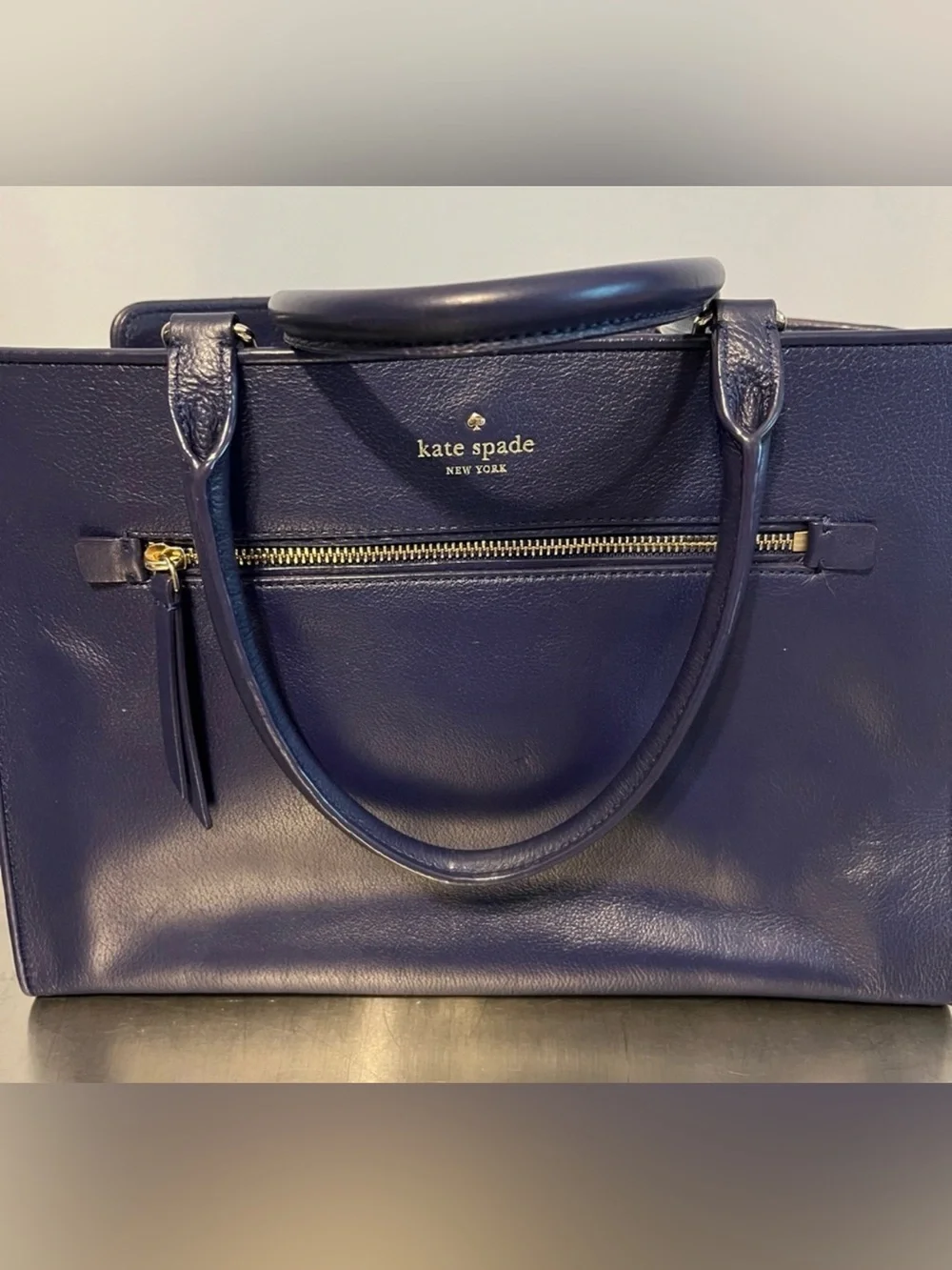 kate spade navy blue leather satchel
